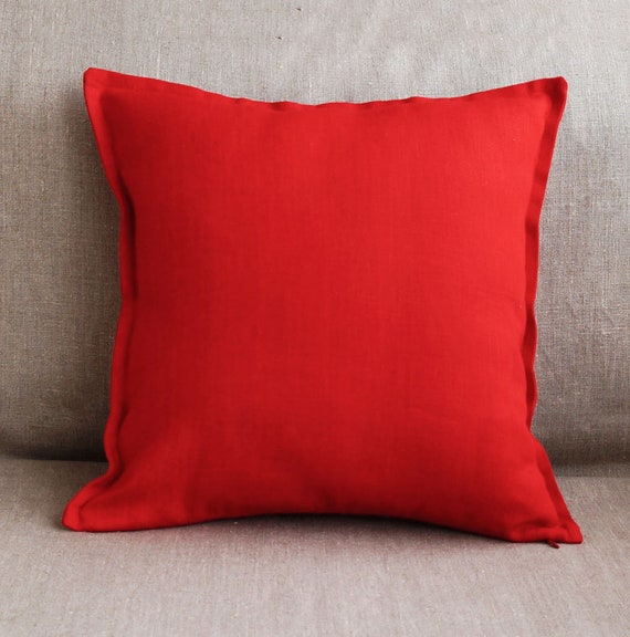 Set Of 2 Solid Throw Pillow Covers 20x20 Red Linen Pillow Etsy
