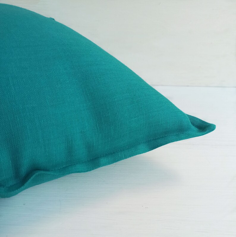 Linen Lumbar Pillow Cover 16x36 Teal Throw Pillow Covers 20x20 Etsy