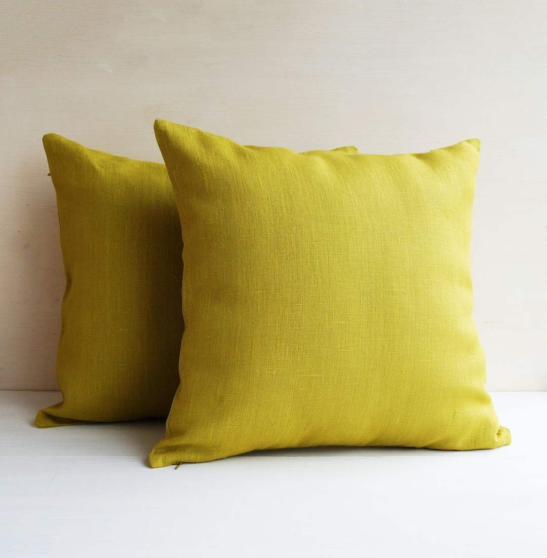 Set of 2 Lime Green Linen Pillow Cases Chartreuse Throw Etsy