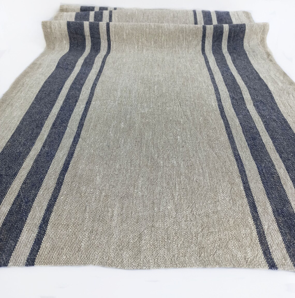 Navy Blue Striped Linen Table Runner Extra Long 120 Farmhouse Etsy