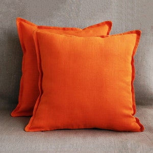 Juego de 2 fundas de almohada de lino naranja 20x20, fundas de almohada para exterior o fundas de almohada para cama o sofá 18x18 22x22 24x24 ...