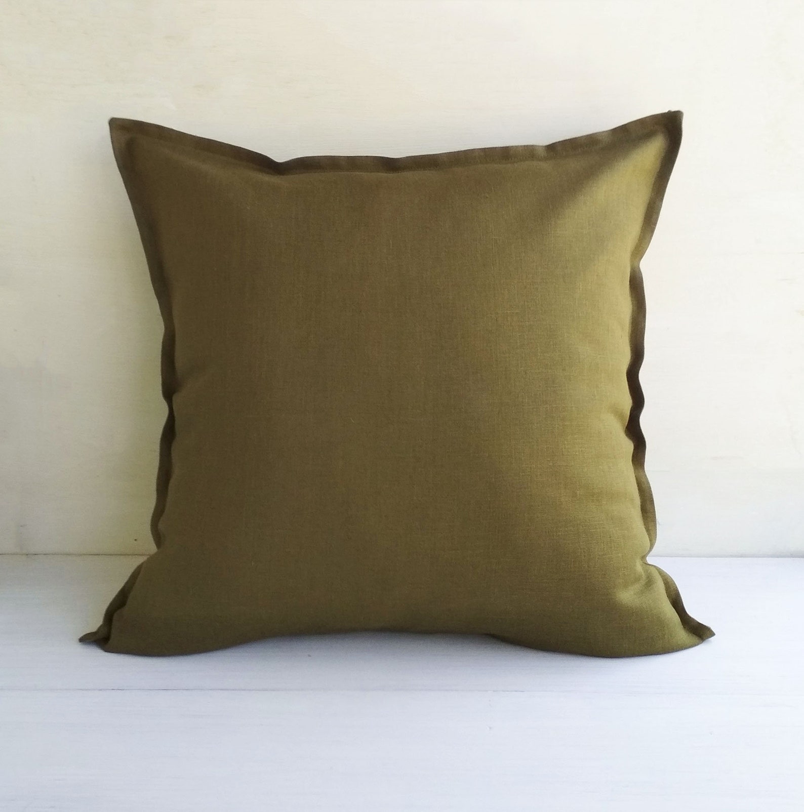 Olive Green Linen Throw Pillow Covers 20x20 Linen Euro Sham Etsy