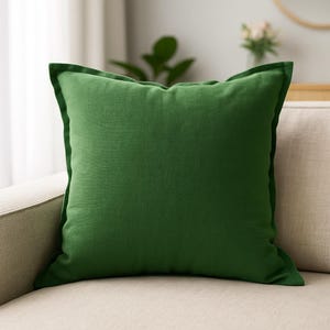 Linen Throw Pillow Cover, Green Cushion Cases 20x20 Or 26x26, Long Lumbar Pillow Sham, Handmade Sofa Decor 24x24