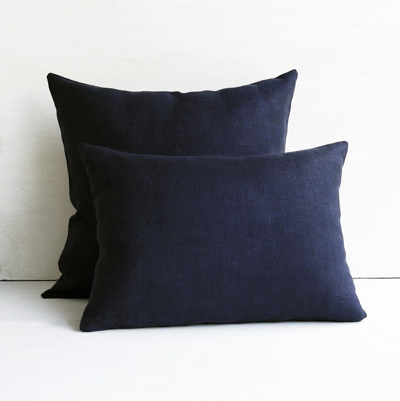 Set of 2 navy blue linen pillow cases Throw pillow covers Etsy