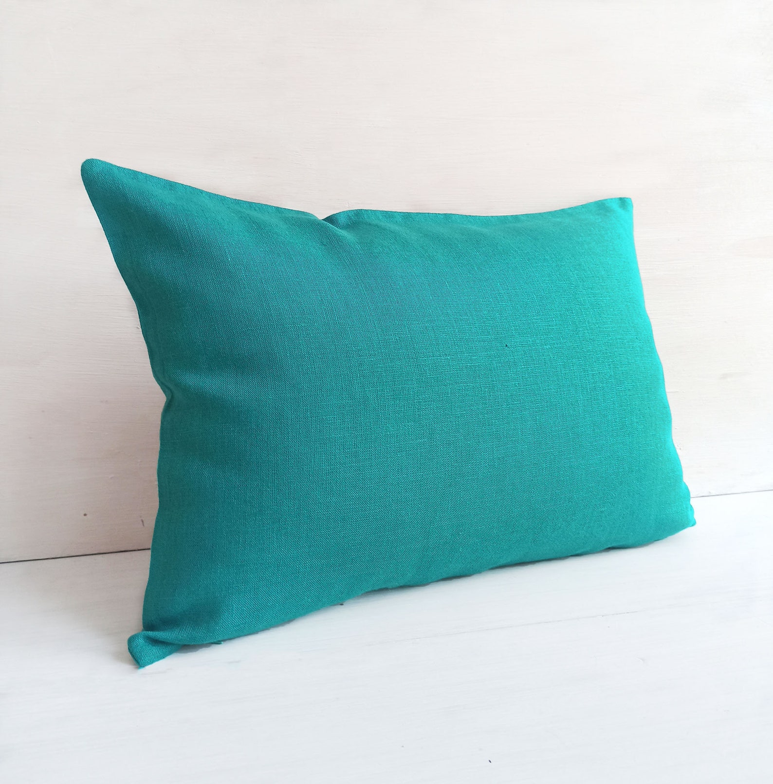 16x26 Linen lumbar pillow cover 14x26 14x36 Teal throw pillow Etsy