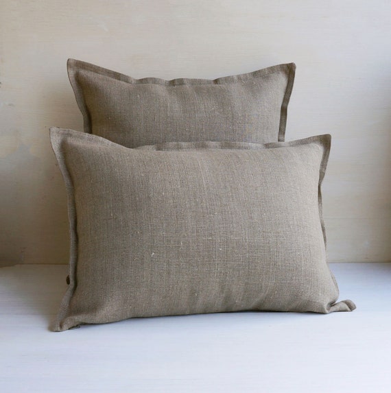 Flax linen pillow case Flange Throw Ties, 100% Linen Pillow Sham, Natural