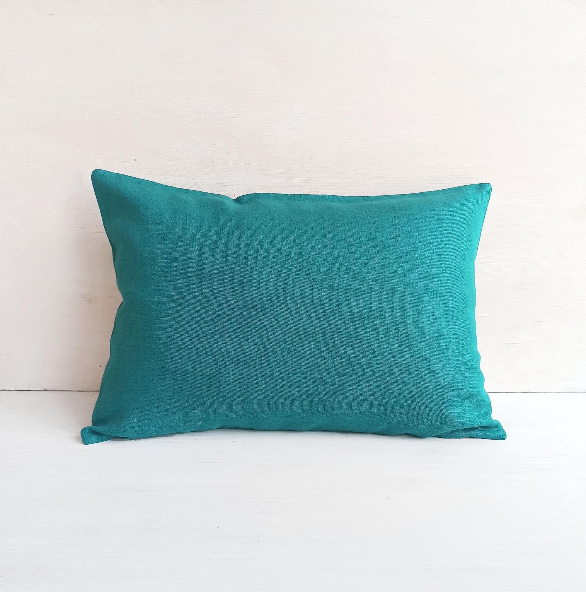 16x26 Linen lumbar pillow cover 14x26 14x36 Teal throw pillow Etsy