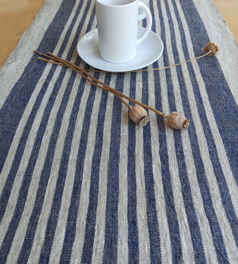 Linen Table Runner Stripe Farmhouse Table Runner Extra Long Etsy UK