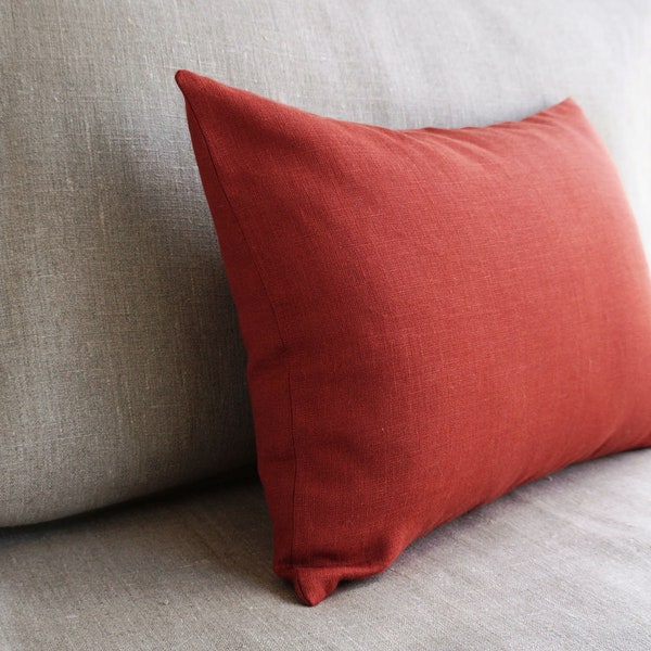 Long lumbar pillowcese Burnt orange Linen body pillow cover Rusty throw pillow shams for outdoor sofa cushion, Linen bedding,