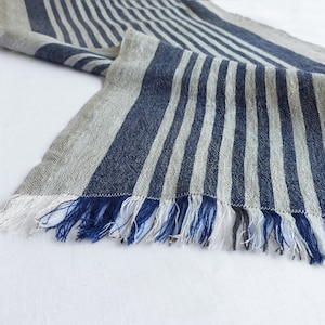 Striped linen table runner with fringe 120 Extra long farmhouse table runner and placemats set of 6 Short table runner 36, 90, 108,