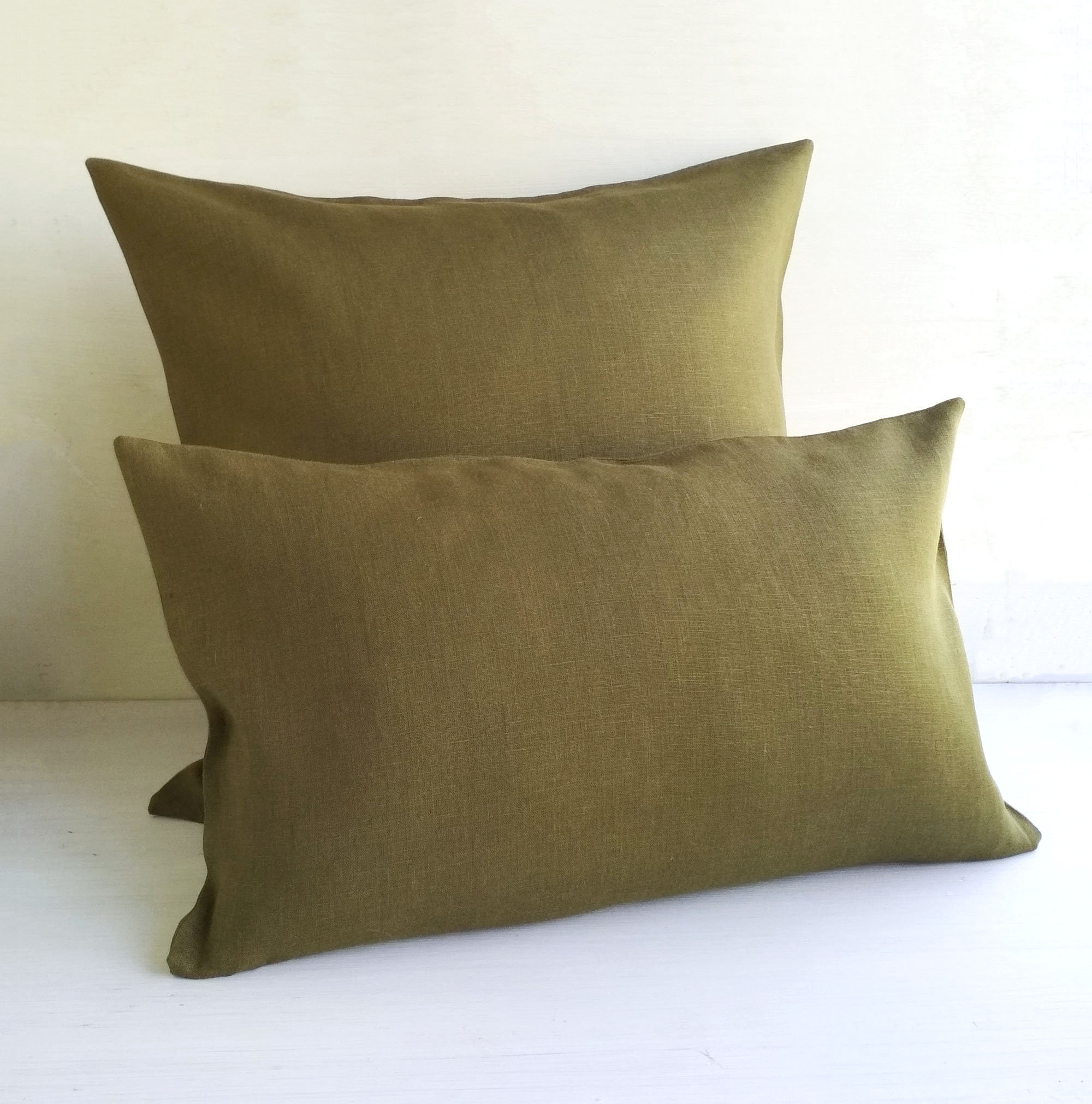 Linen Lumbar Pillow Cover 16x36 Olive Green Throw Pillow Etsy