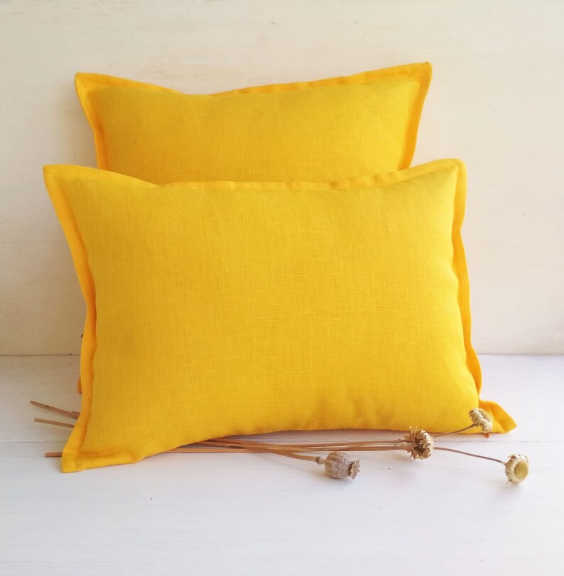 14x36 Linen Throw Pillow Covers 20x20 Yellow Lumbar Pillow Etsy