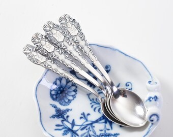 Vintage Demitasse Spoons Coffee Spoons ~ Four Art Deco Silver Plate Small Spoons High Tea ~ Food Styling Photo Props EPNS Silverplate