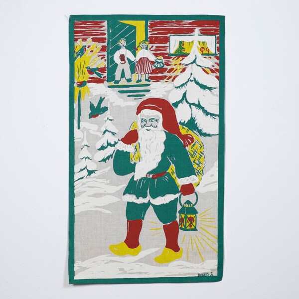 Vintage Scandinavian Christmas Wall Tapestry by Inger Åberg Traditional Swedish Wall Hanging Retro Nordic Home Decor Winter in Sweden