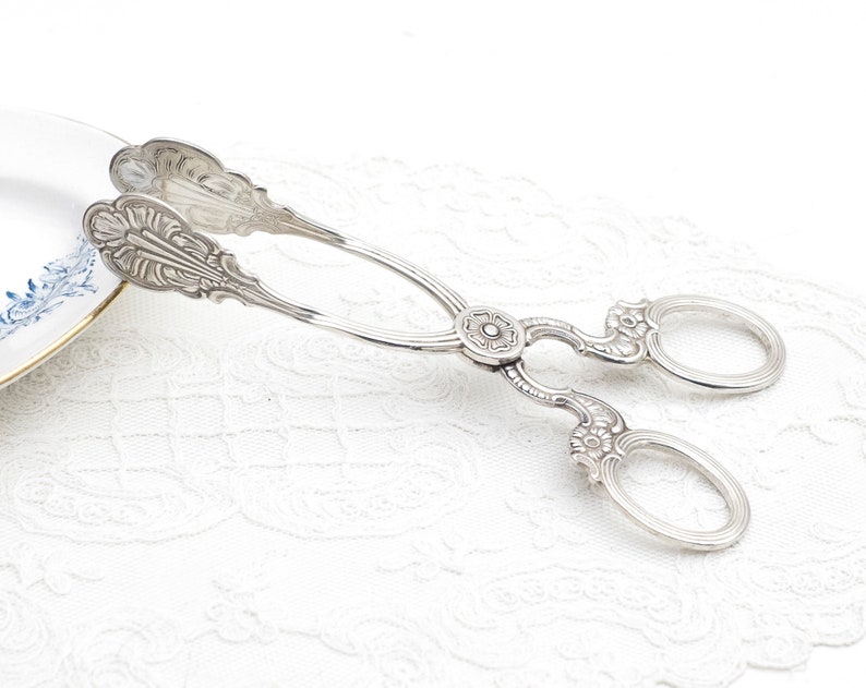 Vintage Serving Tongs Sandwich Servers Amsterdam Cookie Servers Serving Tongs Swedish Silver Plate Ornate Nordic Romantic Flatware NilsJohan