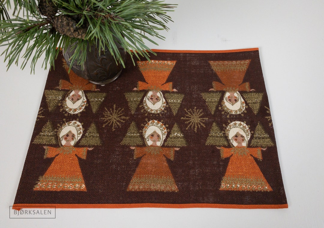 Vintage Mid Century Modern Christmas Table Runner Hand Printed Etsy UK