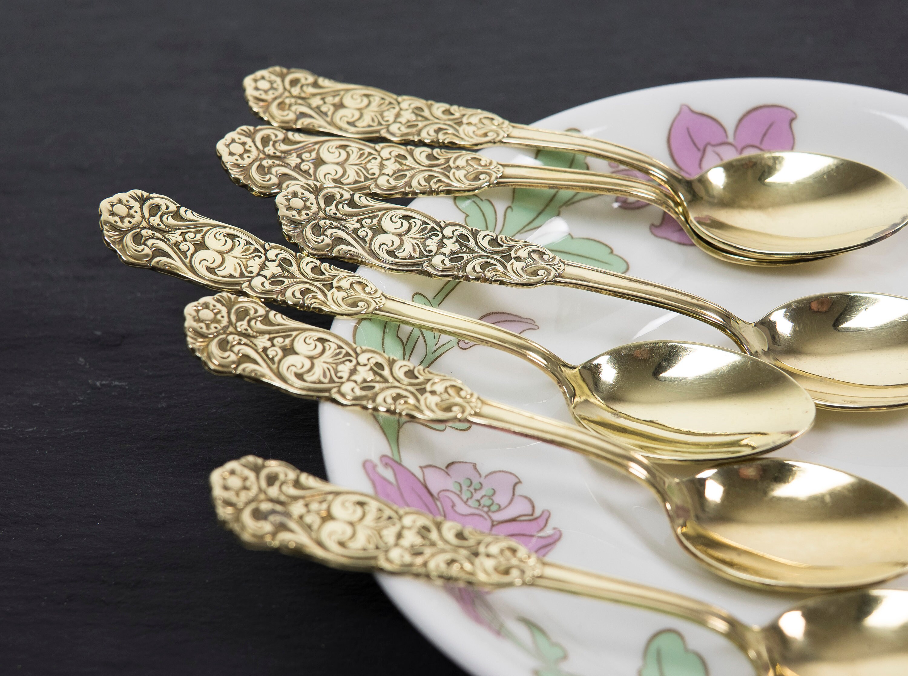 Vintage Gold Spoons Teaspoons Silverplate Flatware Ornate Folk Etsy