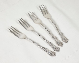 Vintage Cake Forks Amsterdam Nils Johan Sweden Silver Plated Ornate Dessert Forks Romantic Silver Flatware Floral Scandinavian Silverware
