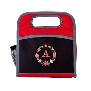 Custom Open Face Insulated Lunch Bag for Kids, Students, Woman (Red, Black, Orange, or Blue) - Can Come w/ Monogram & Wreath or Without