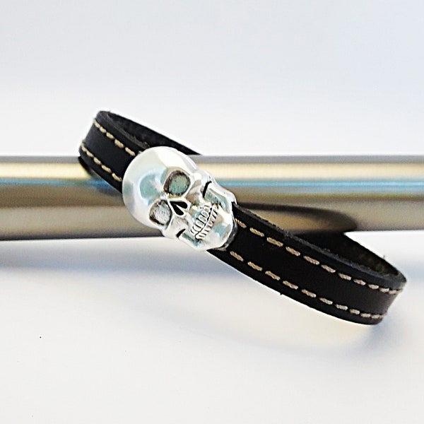 Bracelet pour Homme  cuir  fermoir Skull