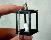 Miniature lantern with candle, gothic Halloween dollhouse decor rustic hanging light for fairy garden spooky jack-o-lantern doll wall sconce