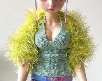 BJD doll shawl sweater, fluffy knitted shrug bolero for Minifee 1:4 scale miniature outfit clothes wear elegant dress MSD MNF clothing Unoa