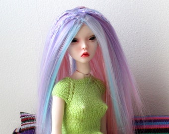 Popovy hermanas muñeca peluca unicornio, pelo largo y liso para muñeca BJD escala 1:4, corte de pelo color rosa azul violeta lindo peinado kawaii sirena