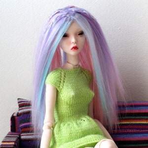 Discounted Popovy sisters doll wig unicorn, long straight hair for 1:4 scale BJD doll, pink blue violet color haircut cute kawaii hairstyle