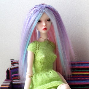 Popovy zusters pop pruik eenhoorn, lang steil haar voor 1:4 schaal BJD pop, roze blauw violet kleur kapsel schattig kawaii kapsel zeemeermin