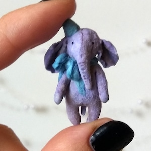 Miniature Elephant BJD baby doll toy, dollhouse nursery cotton felt animal snuggle play. Barb Blyth 1.5 inch diorama room box decor blue image 1