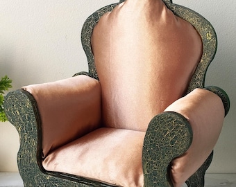 Miniature dollhouse chair green gold cracked furniture for 1:6 scale BJD dolls