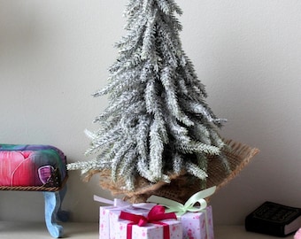 Miniature Snow Covered Christmas Tree, 11 Inch Dollhouse Xmas Decor