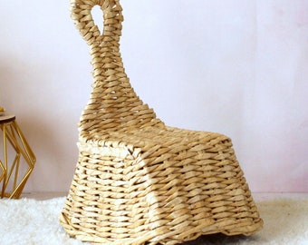 Miniature hanging chair 1:6 scale, stylish wicker dollhouse furniture. Swing armchair for BJD dolls diorama rocker. Boho straw seat 12 inch