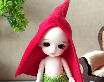 Miniature hood hat with bell 1:12 scale doll Realpuki Lati white red velvet clothes outfit little red cap 9 cm gnome fairy tale Christmas