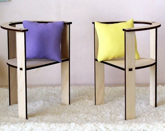 Chaise miniature, meubles de maison de poupée en bois, poupées BJD jusqu'à l'échelle 1:4 Fauteuil moderne minimaliste pour Minifee Unoa Lusis Barb YoSD roombox