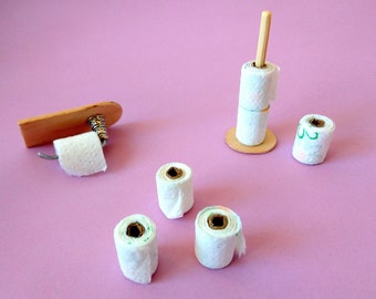 Miniature dollhouse toilet paper rolls set with stand or holder. 1/6 scale Barb BJD dolls bathroom Quarantine 1:4 tissue towel accessories