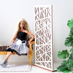 Miniature room divider, dressing screen partition for doll. Dollhouse interior wall brackets folding, furniture for tiny apartment 1/6 scale