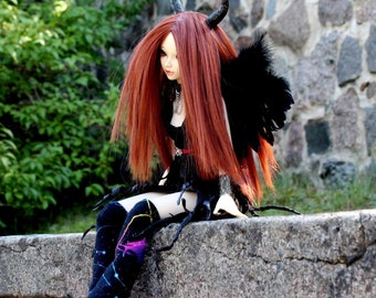 Minifee Doll Devil Outfit, Leather Skirt, Wings, BJD Dark Angel Clothes