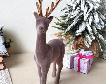 Miniature Brown Deer, Gold Horns, Dollhouse Christmas Animal