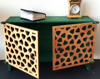Miniature bookcase credenza, gold green color 1:6 scale dollhouse furniture