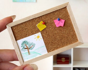 Miniature Dollhouse Cork Board with Memory Cards, Self-Adhesive Diorama