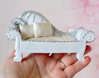Miniature Victorian sofa 1:12 scale. Gypsum dollhouse furniture luxury diorama roombox couch