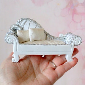 Miniature Victorian sofa 1:12 scale. Gypsum dollhouse furniture baroque style cosette blue luxury diorama roombox one inch collectible couch