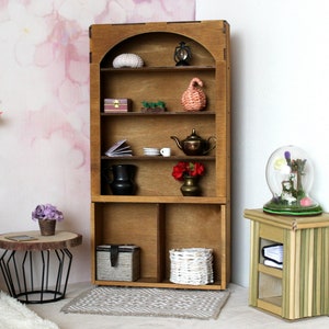 Miniature cabinet dollhouse furniture arc 14 inch 1:6 scale BJD doll drawer shelf storage bookcase bookshelf diorama prop Barb Blyth idecor