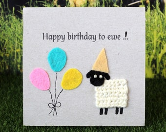 Happy Birthday Ewe greeting card knitted sheep cute postcard gift friend parents girlfriend boyfriend engagements personalized air balloon