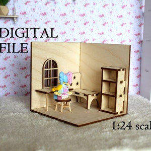 Miniature room box corner download vector file laser cut dollhouse furniture DIY make myself diorama digital construction set furnishing