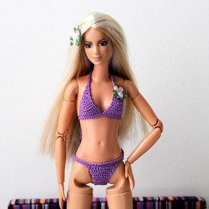Maiô de crochê para boneca Barb, calcinha e sutiã minúsculos para natação, banho de sol, cenas de praia e fotografia. Maiô de 12 polegadas para boneca BJD, roupas para casa de bonecas