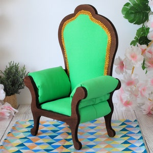 Miniature chair 1:6 scale wooden upholstered with colorful gabardine fabric dollhouse furniture BJD doll custom armchair royal playscale