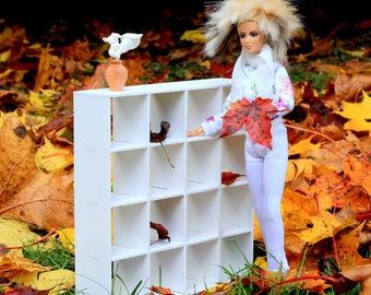 Miniature bookcase 1:6 scale dollhouse furniture wooden drawer shelf cabinet bookshelf white