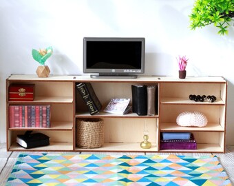 Miniature Dollhouse TV Stand, 1:6 Scale Wooden Display Cabinet furniture for BJD doll